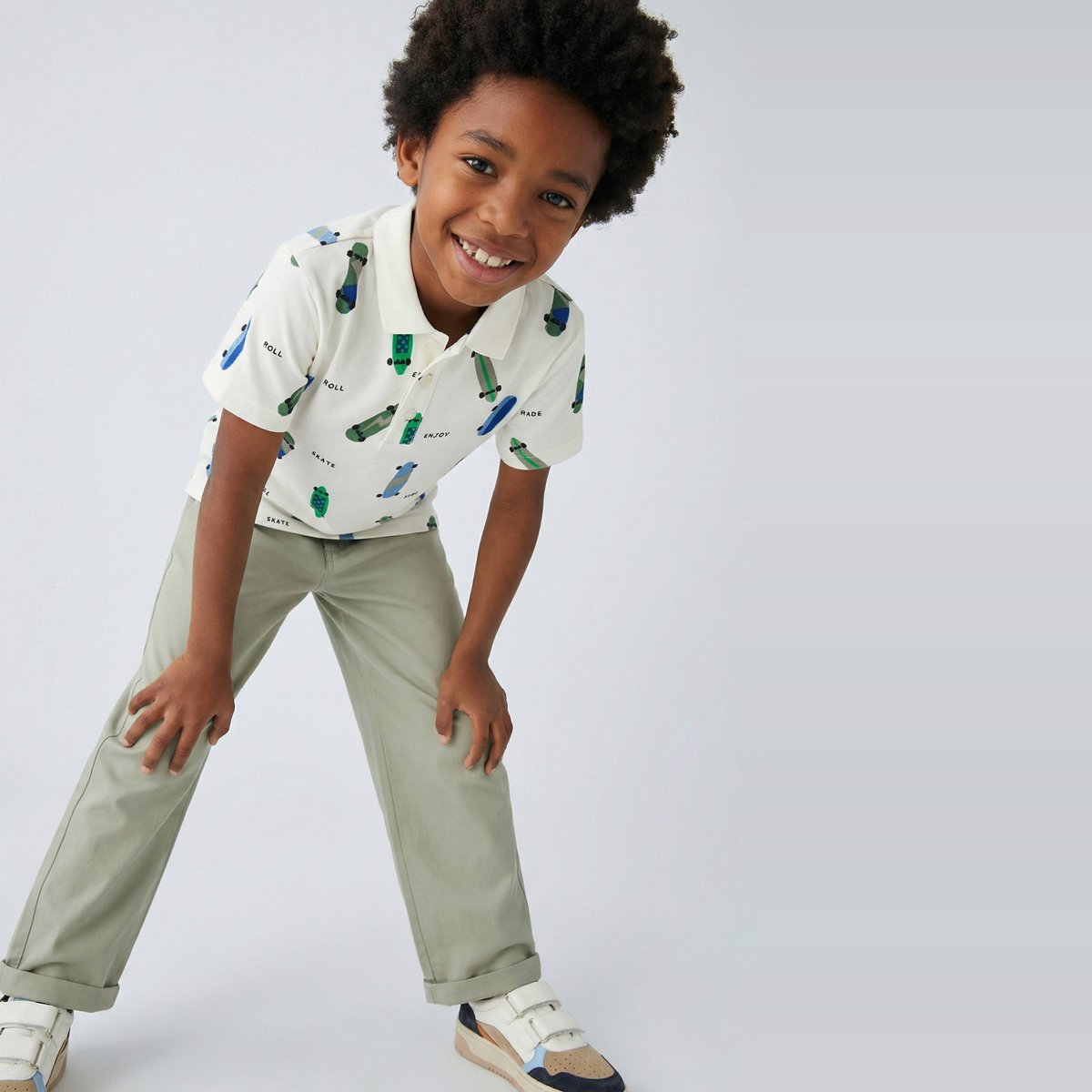 Pantalon chino droit uni en coton seagrass, MONOPRIX