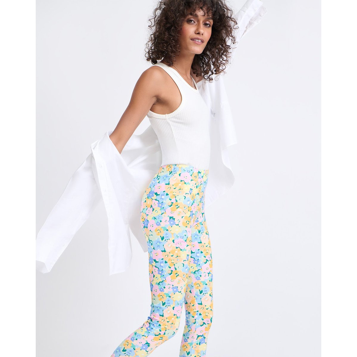 Legging en coton bio imprimé fleuri multicolore, EMOI EMOI