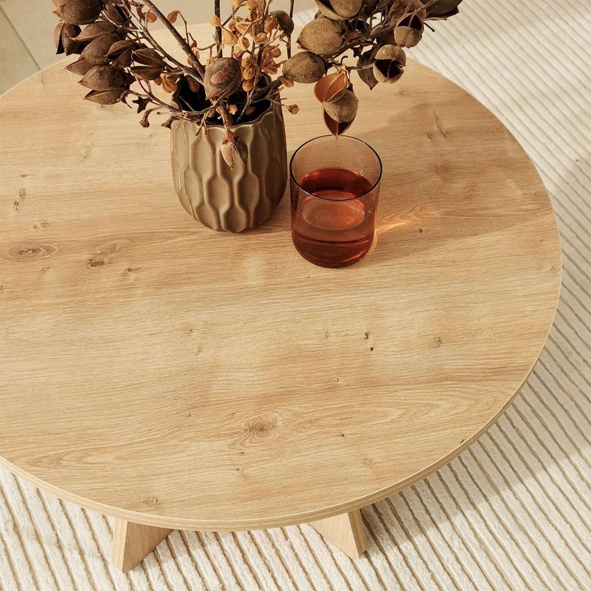 Table basse ronde design rustique VALENCE beige, TOILINUX