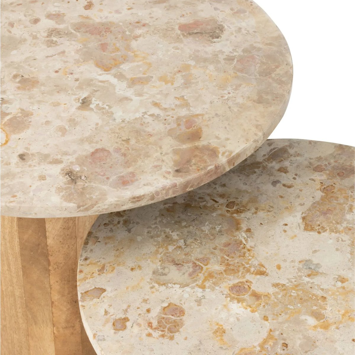 Tables basses en marbre beige et pied bois D56 (set de 2) - ASO beige, HELLIN, DEPUIS 1862