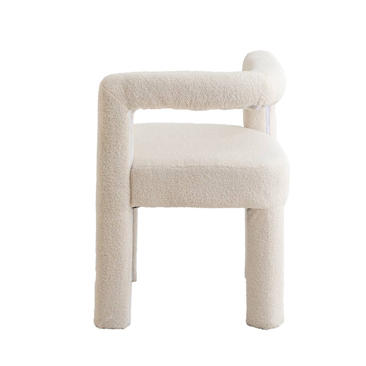 Fauteuil en tissu bouclette NORA blanc, MADE IN MEUBLES