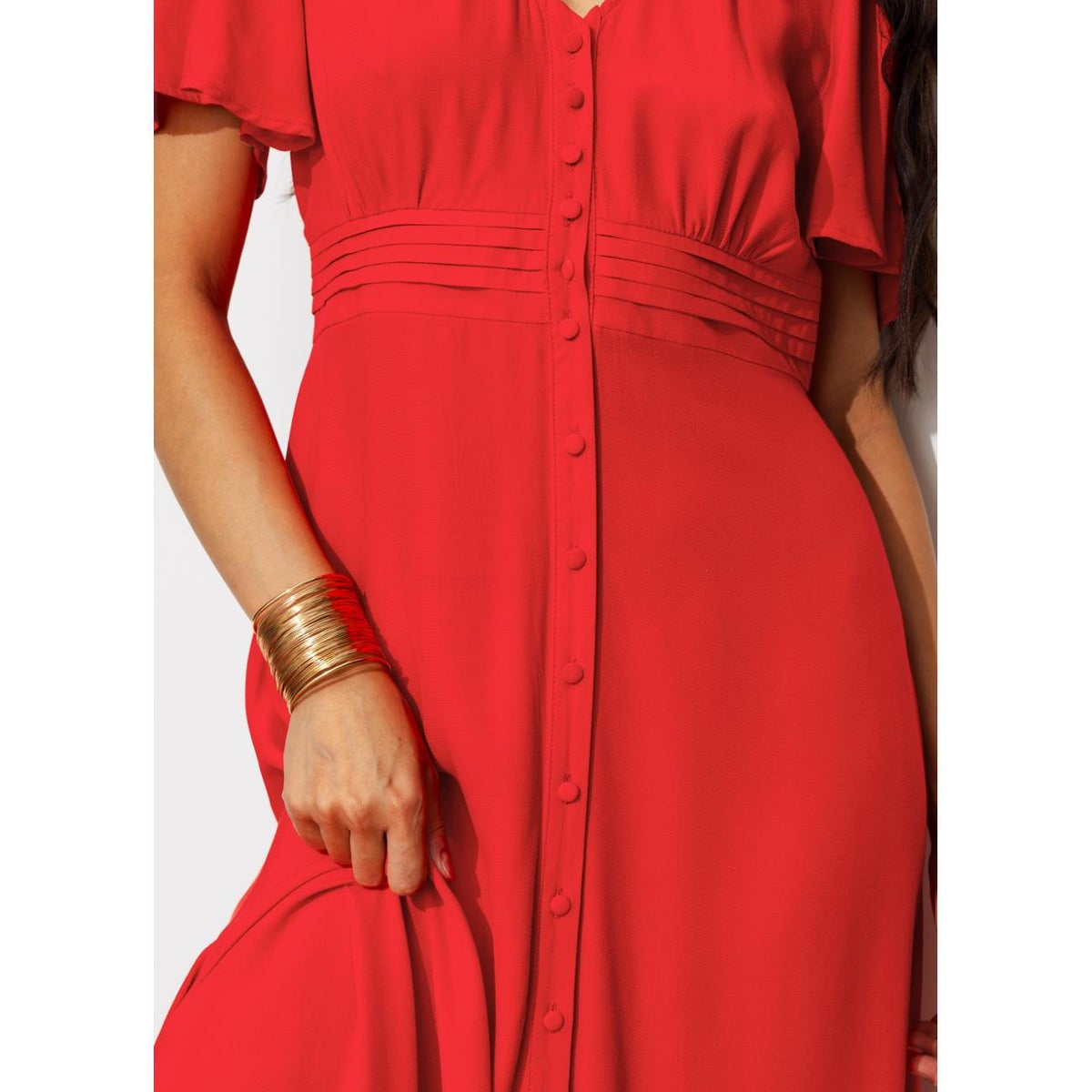 Robe longue manches courtes rouge, PROMOD