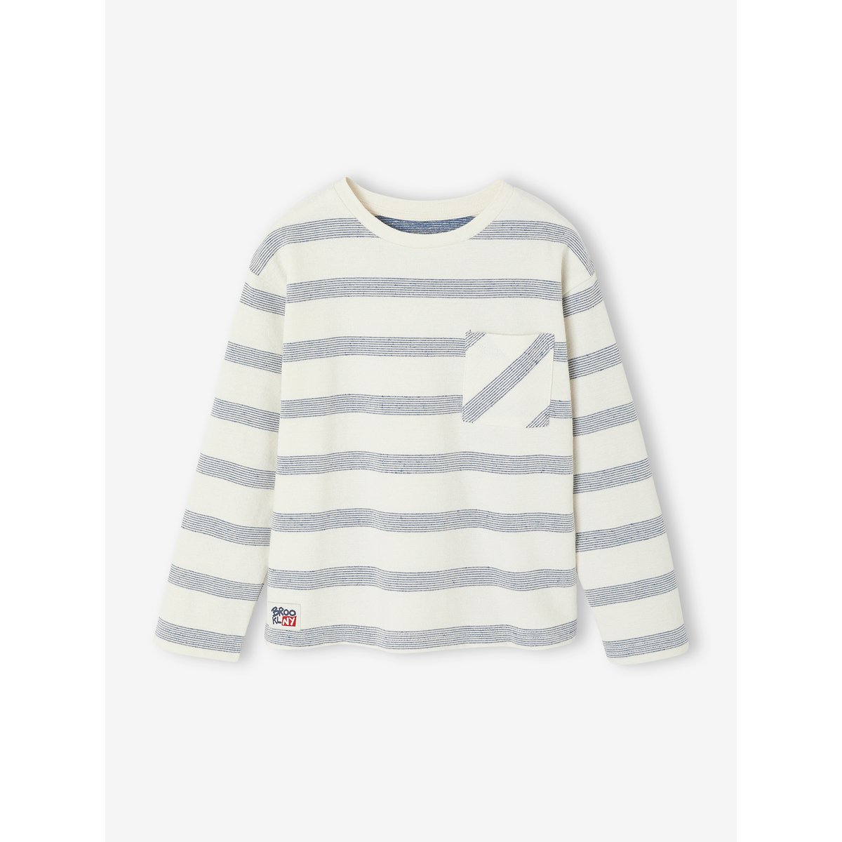 Tee-shirt manches longues effet rayé rayé blanc, VERTBAUDET