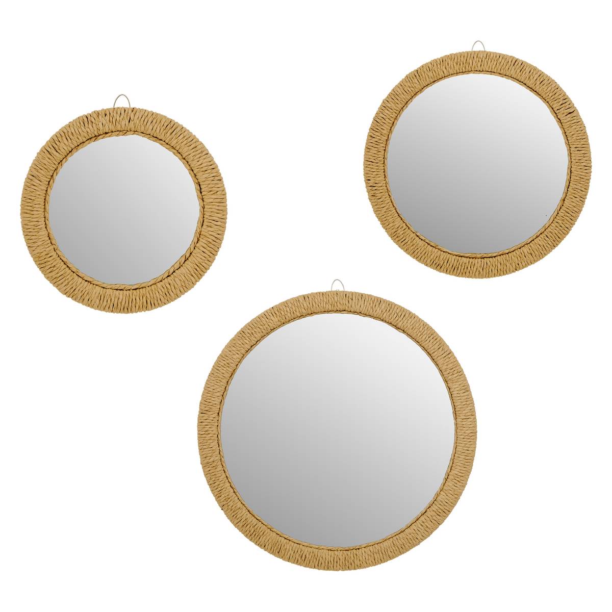 Lot de 3 miroirs ronds en corde TILIA marron, ATMOSPHERA