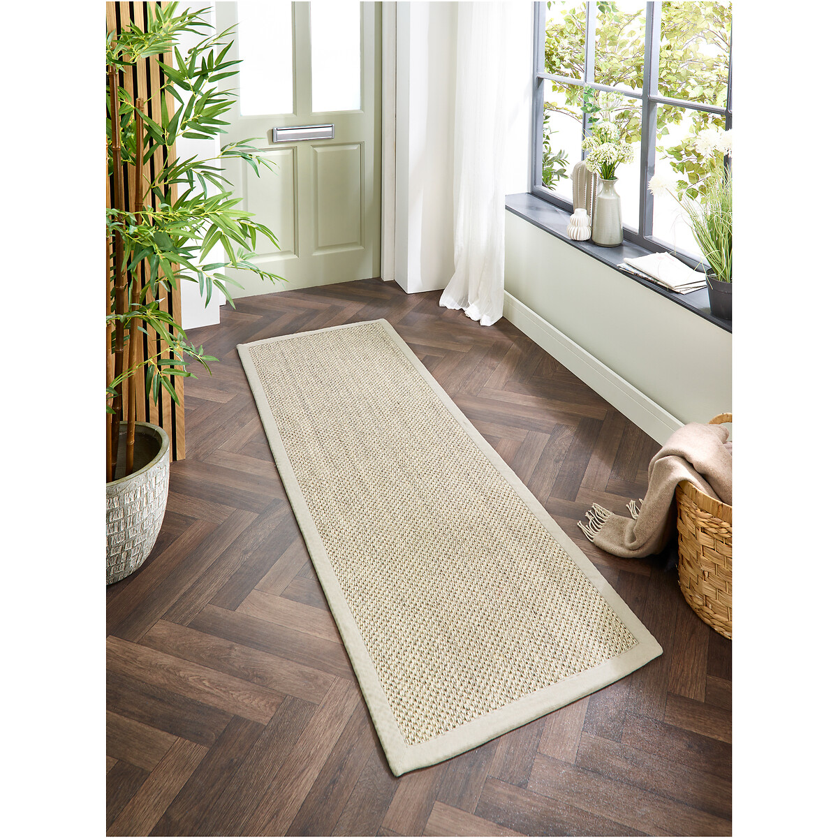Herringbone Border Sisal Runner Rug beige, SO'HOME
