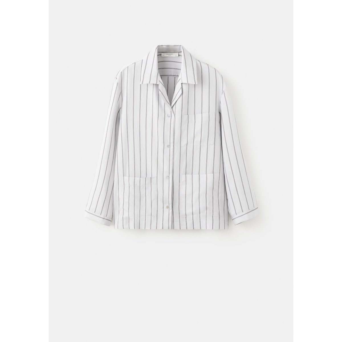 Chemise de pyjama à rayures avec poche avant gris, MANGO