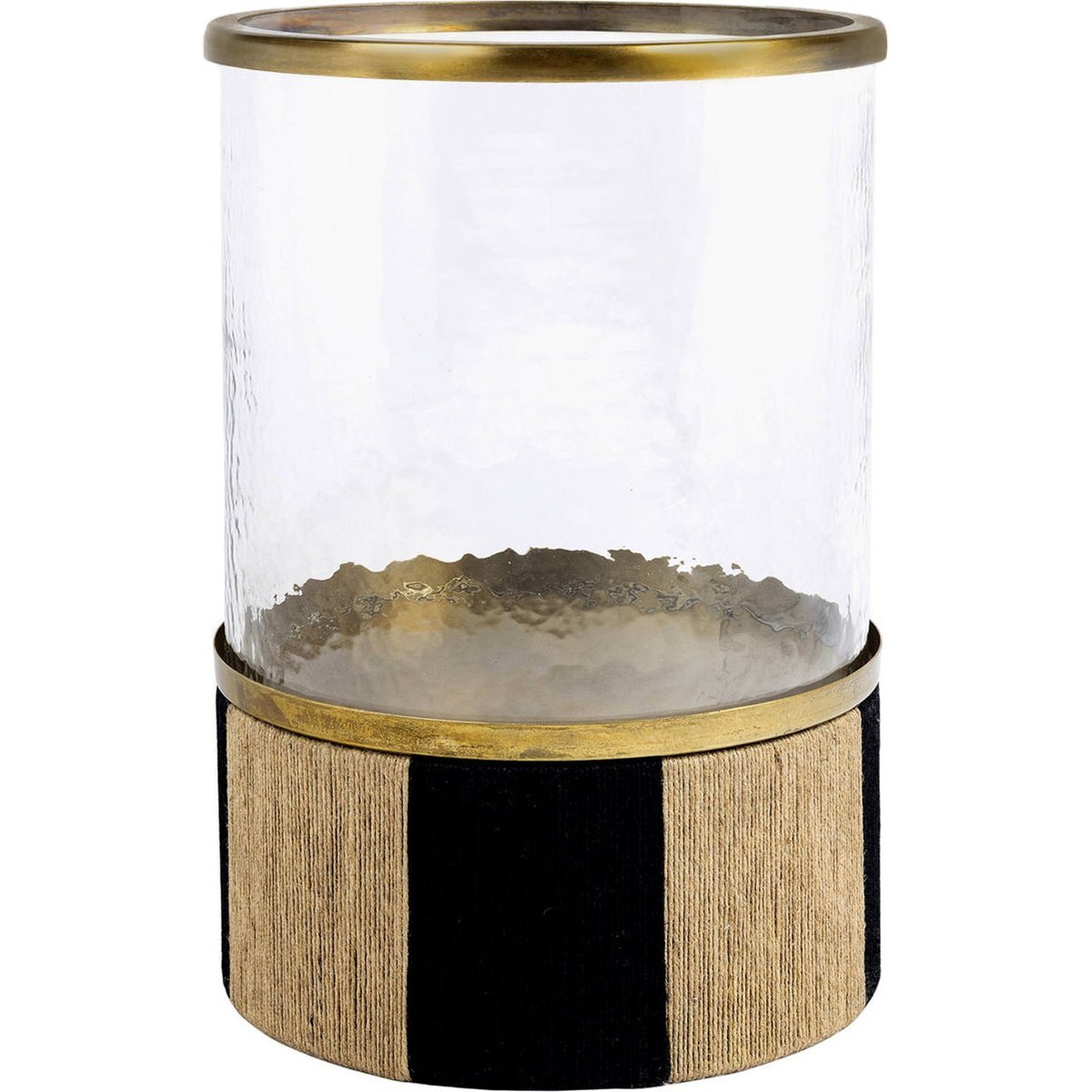 Photophore en verre, Finition laiton laiton antique, verre transparent, jute naturel et noir, RECOLLECTION