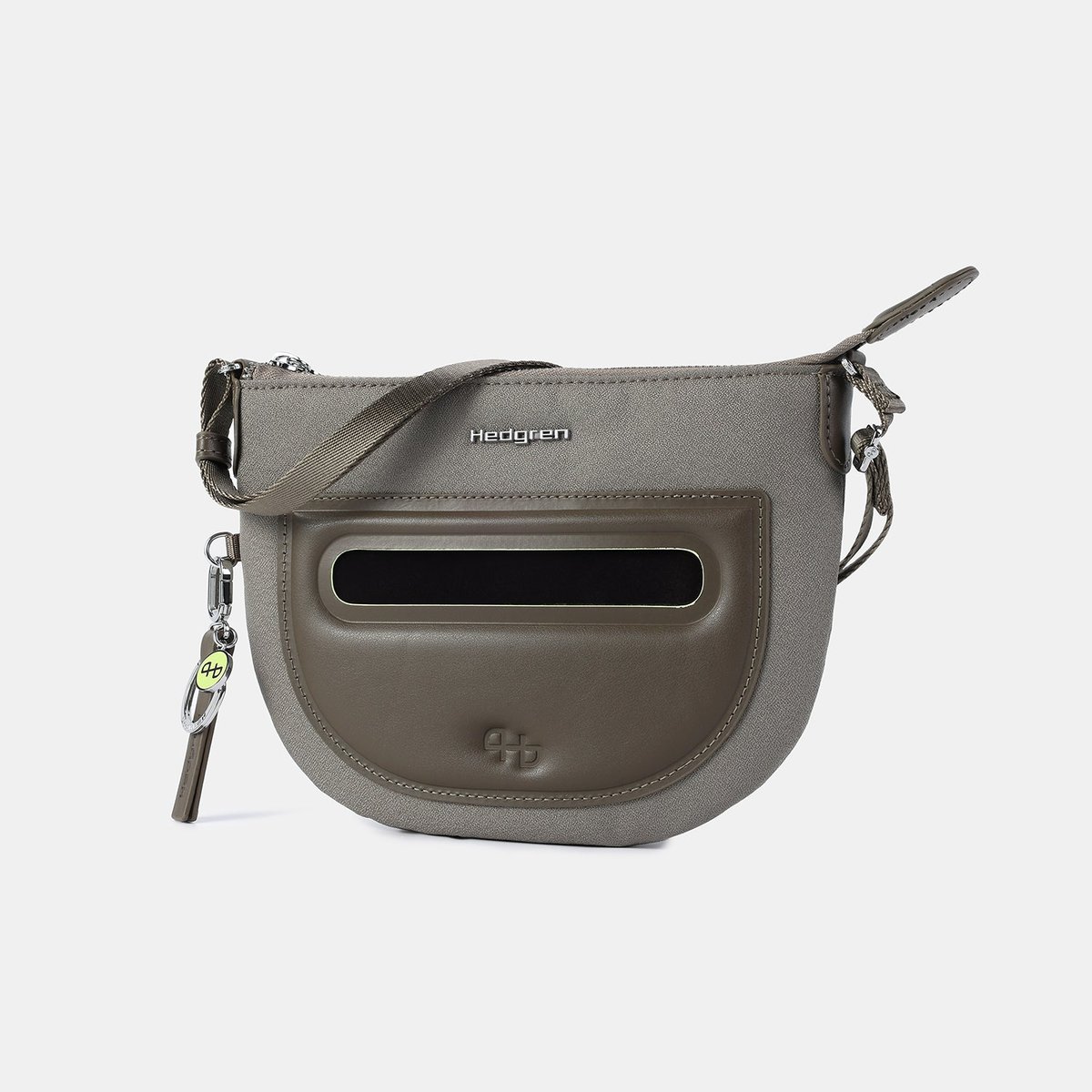 Sac bandoulière demi-lune compact sécurisé vintage taupe, HEDGREN