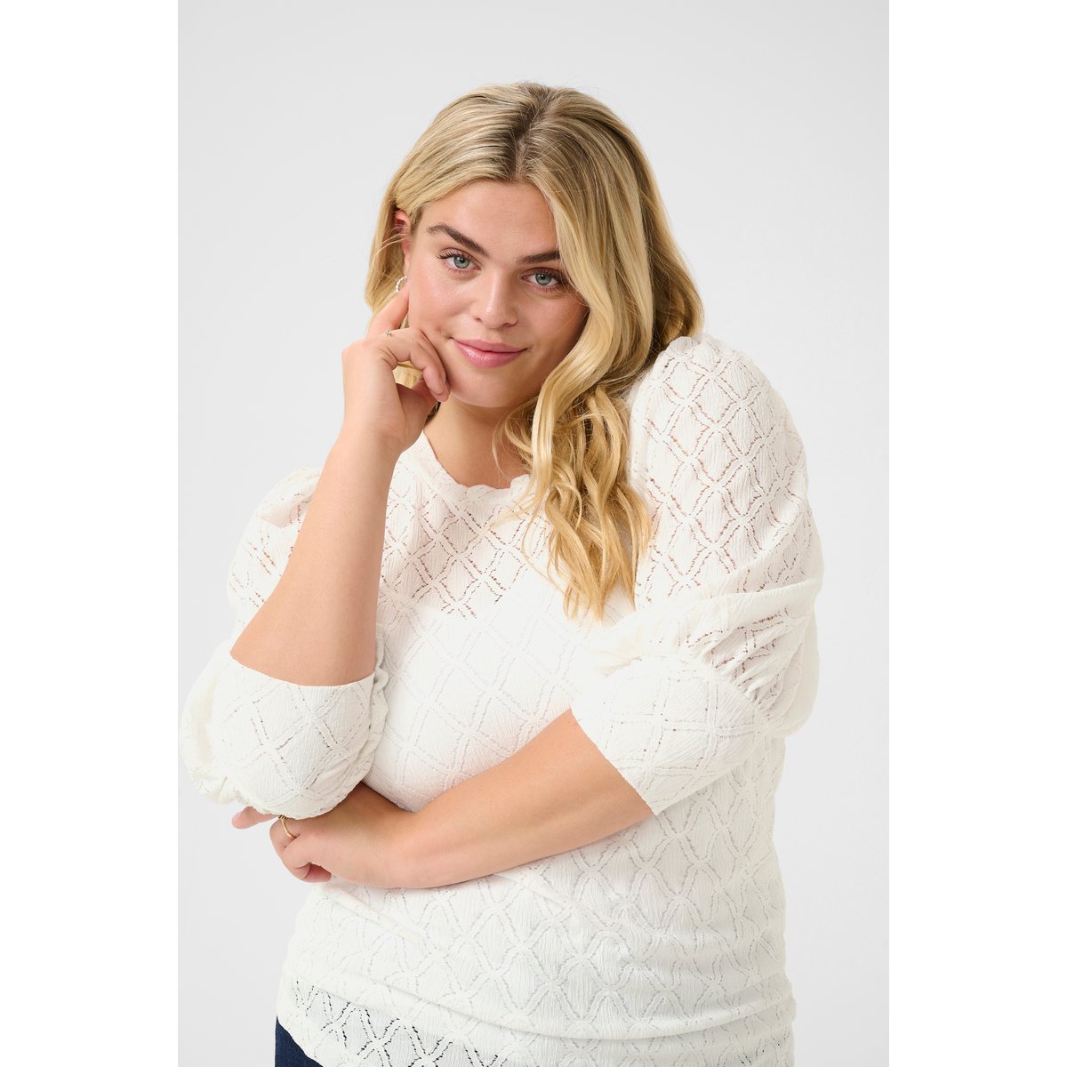 Long sleeved blouse blanc chalk, KAFFE CURVE