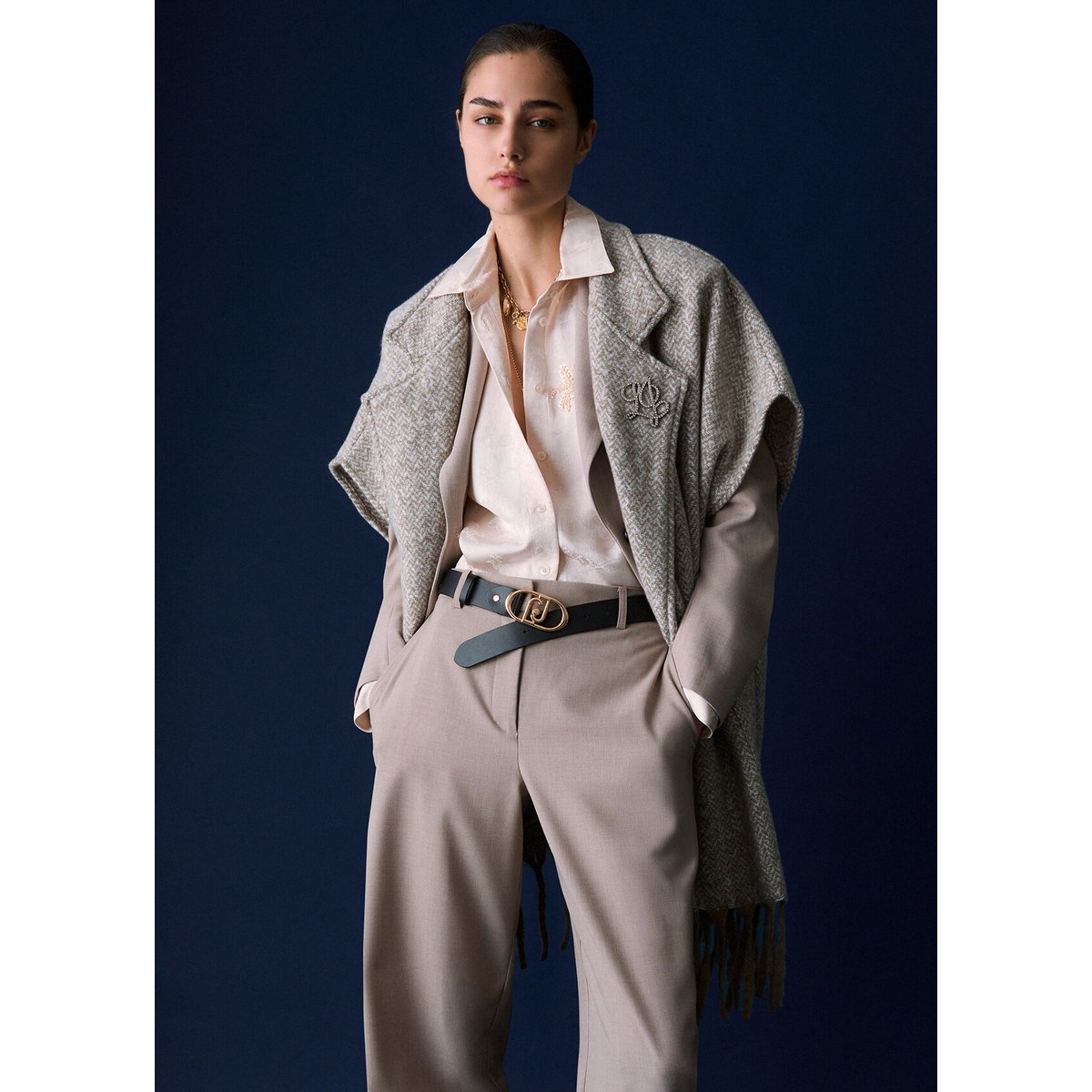 Poncho long en jacquard gris, LIU JO