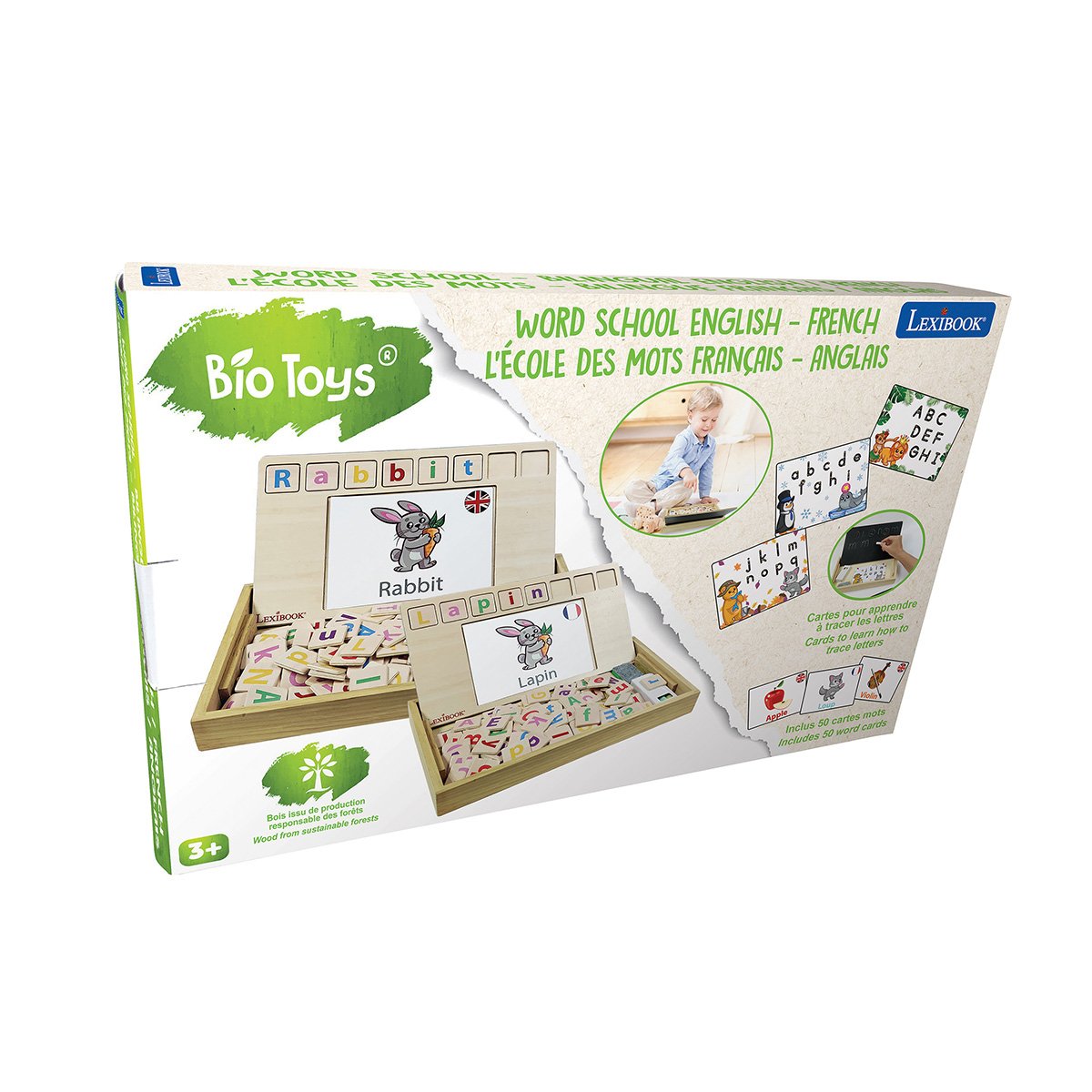 L’École des mots bilingue FR-Anglais Bio Toys couleur unique, LEXIBOOK