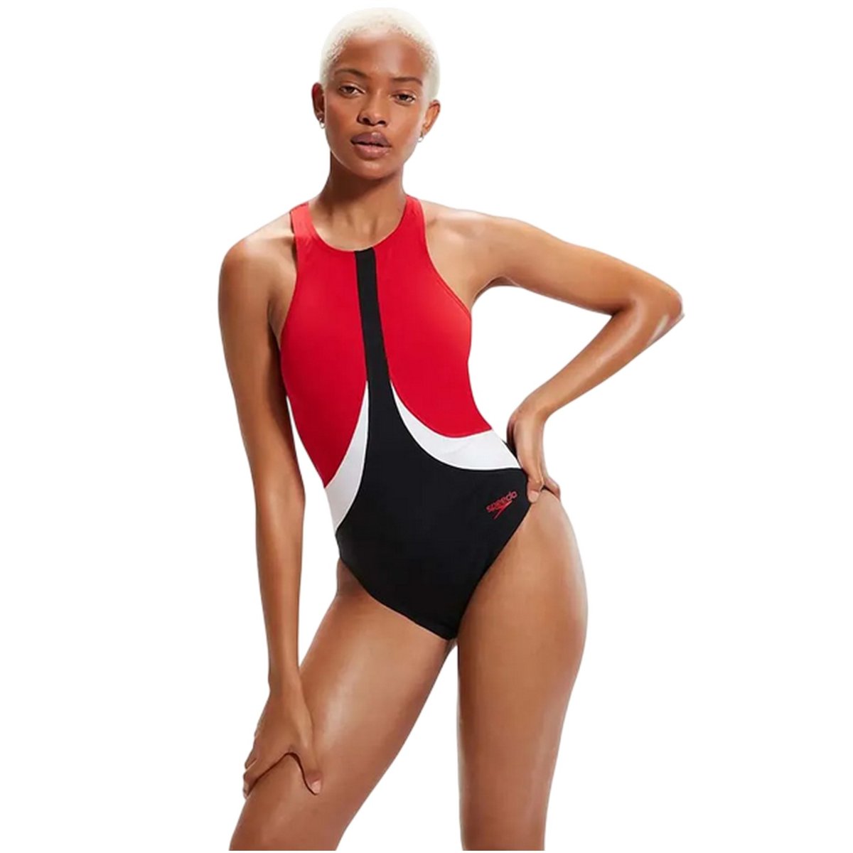 Maillot de bain 1 pièce motif/style blocs de couleurs noir / rouge, SPEEDO