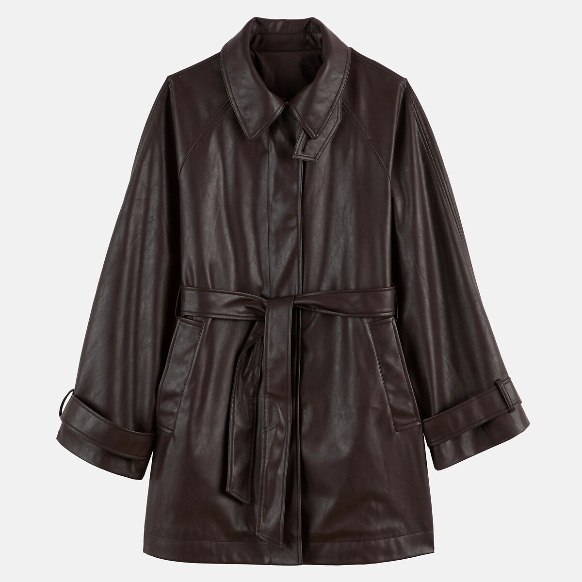 Kurzer Trenchcoat aus Kunstleder schokolade, LA REDOUTE COLLECTIONS