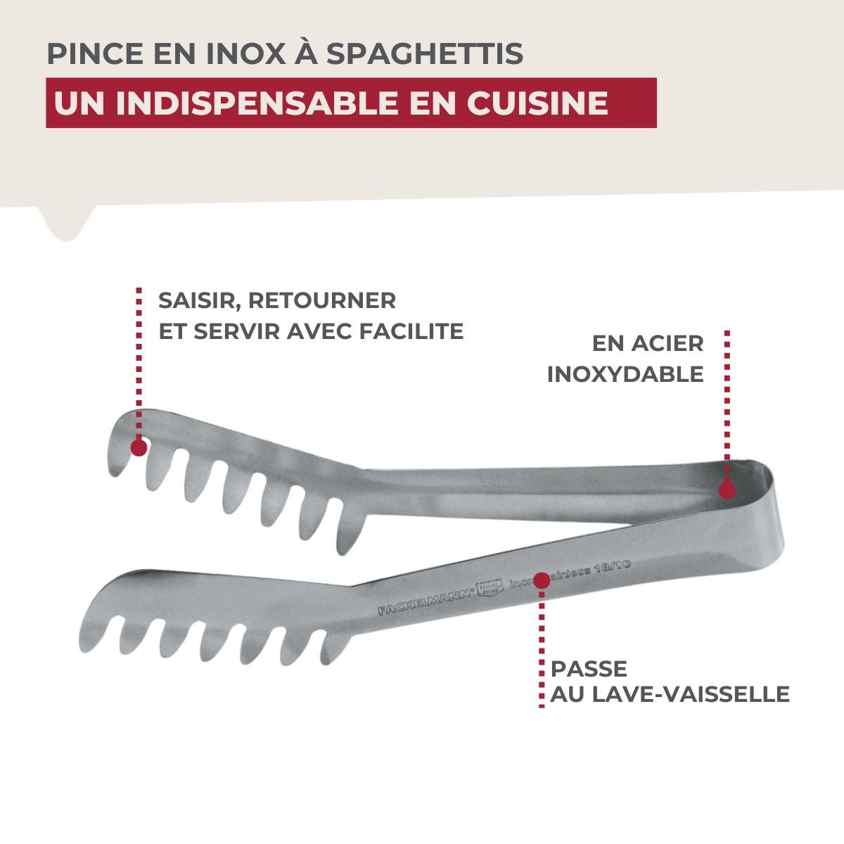 Pince à spaghettis, de cuisine gris, FACKELMANN