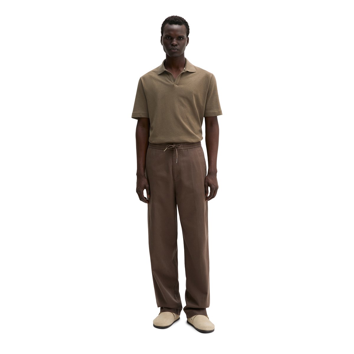 T-shirt regular en coton et lin mélangés marron foncé, MARC O'POLO