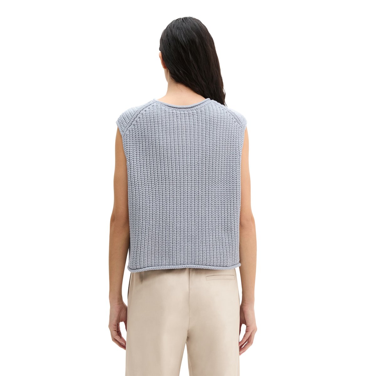 Pull sans manches loose en doux mélange de coton bio gris, MARC O'POLO