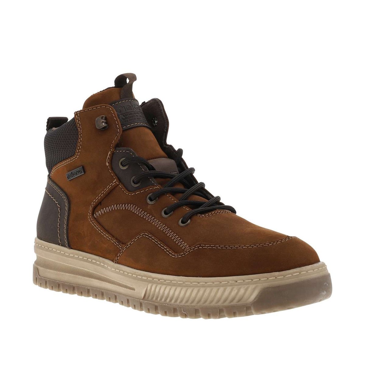 Baskets en cuir noisette à talon plat avec un zip et des lacets ronds noisette, RIEKER