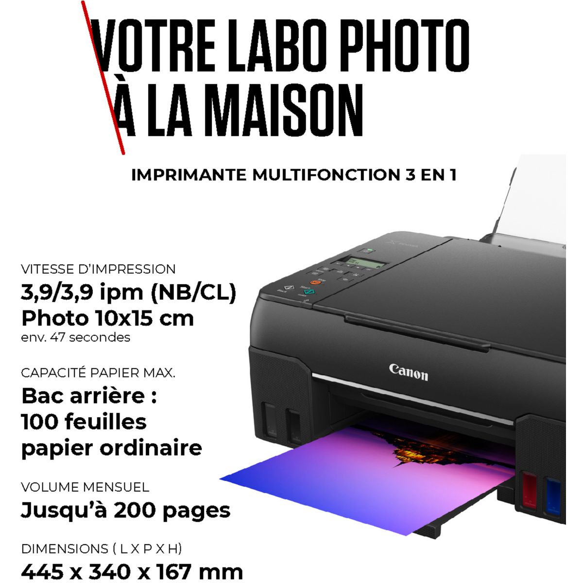 Imprimante jet d'encre Megatank G650 couleur unique, CANON