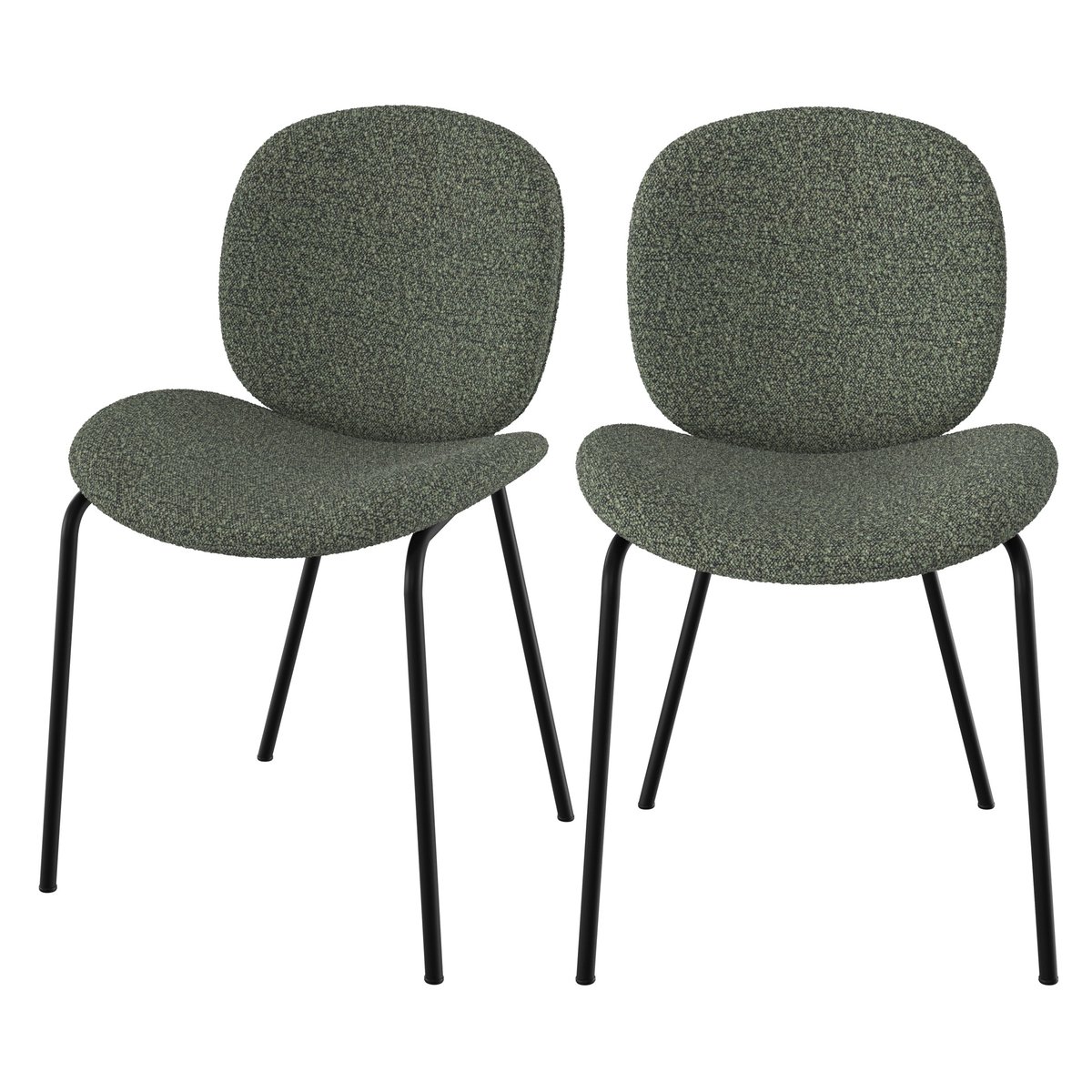 Lot de 2 chaises en tissu bouclé et pieds en métal - IRIS vert, MAISON PAVANE