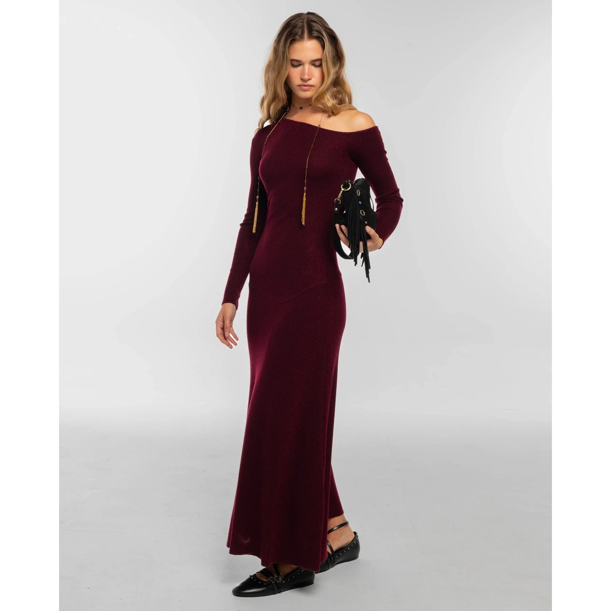 Robe en maille asymétrique bordeaux, THE-ARE