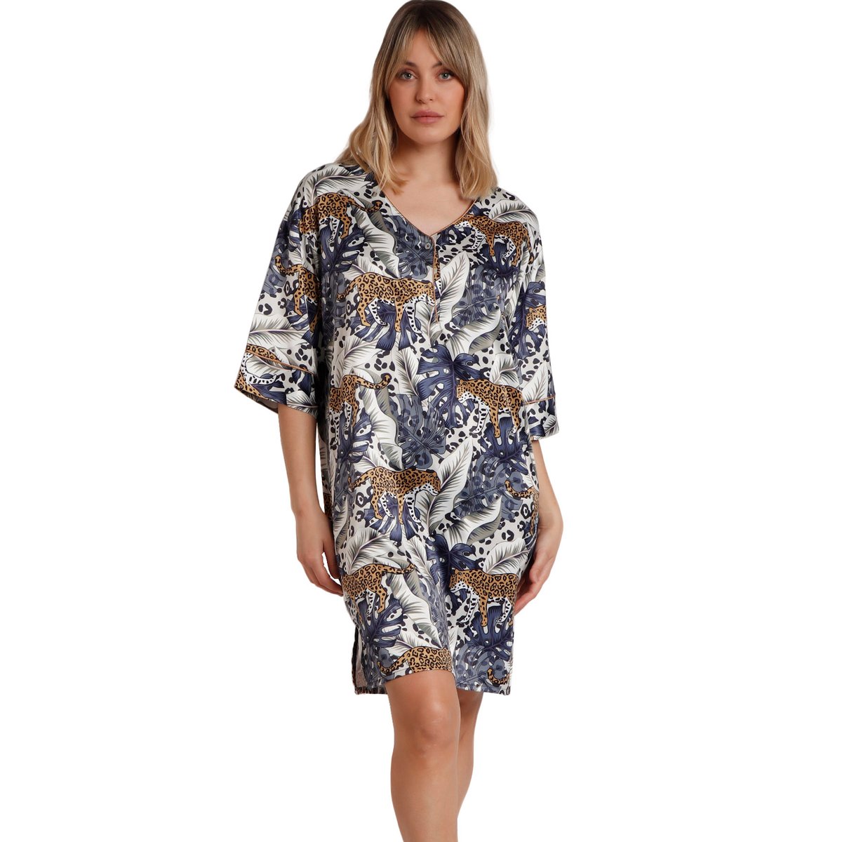 Chemise de nuit manches mi-longues Luxury Leopard leopard, ADMAS