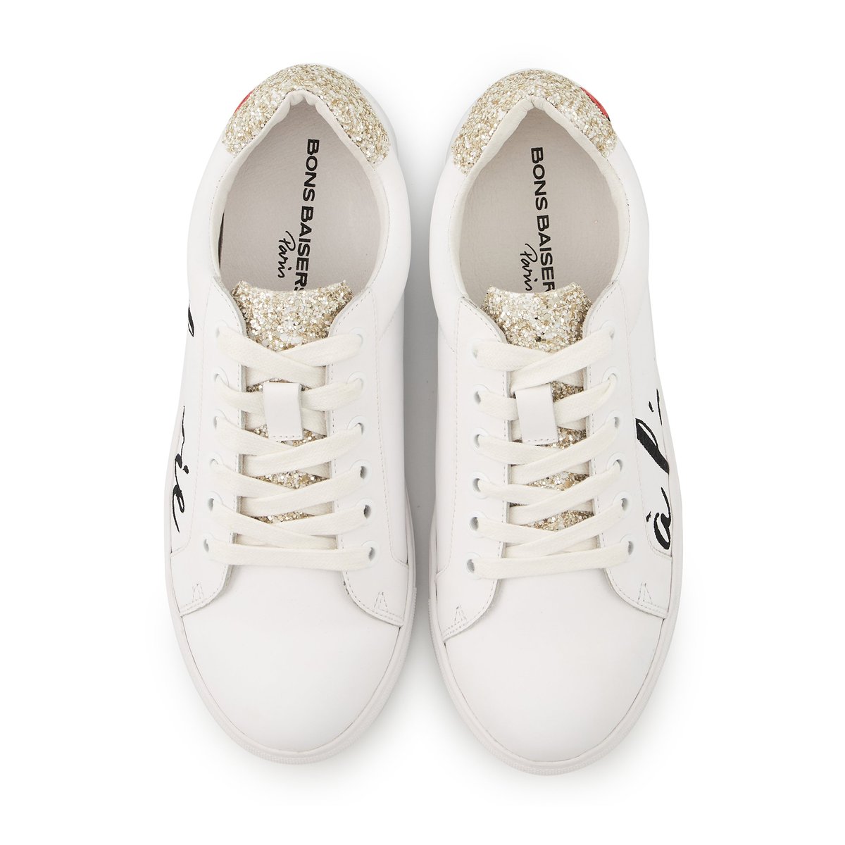 Baskets En Cuir Simone A La Vie à L'amour blanc, BONS BAISERS