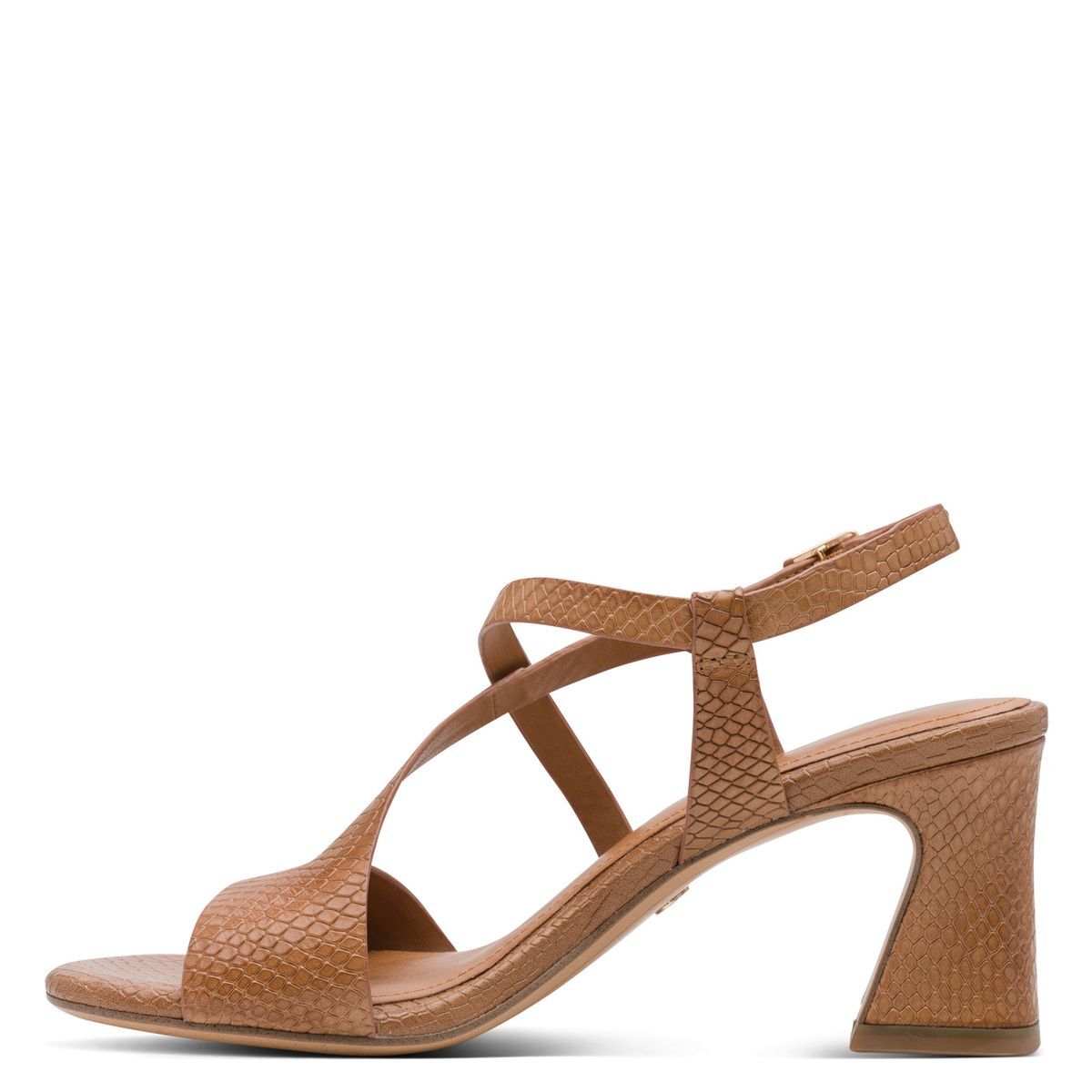 Sandale à talon en cuir marron cognac antilope combiné, TAMARIS