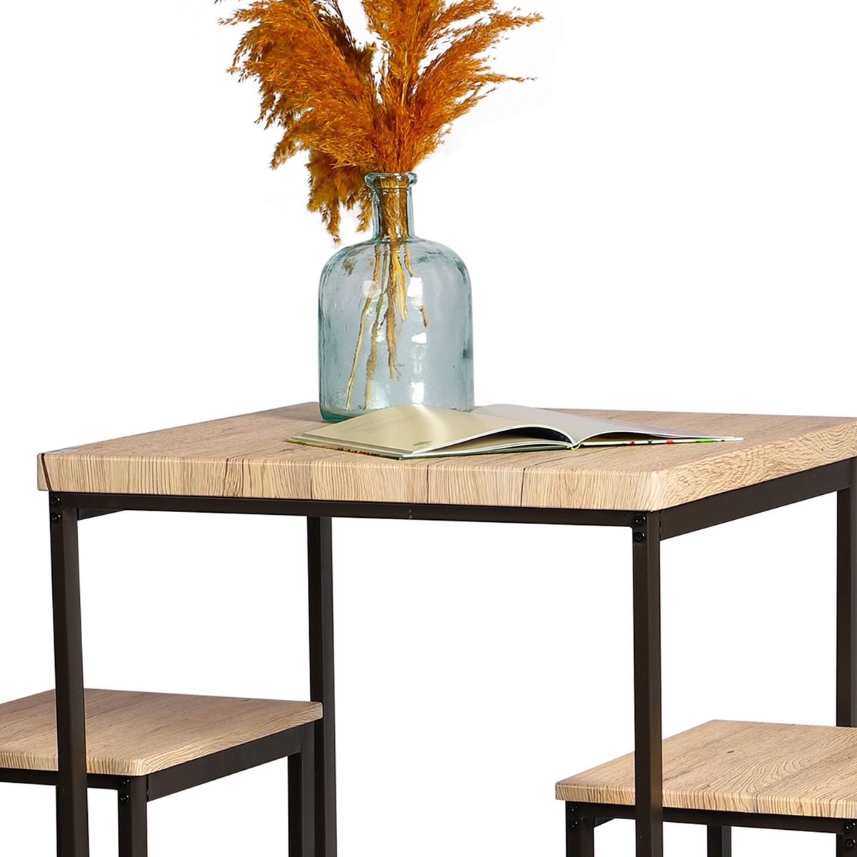 Table de bar carrée avec 2 tabourets design industriel DOCK noir, URBAN LIVING