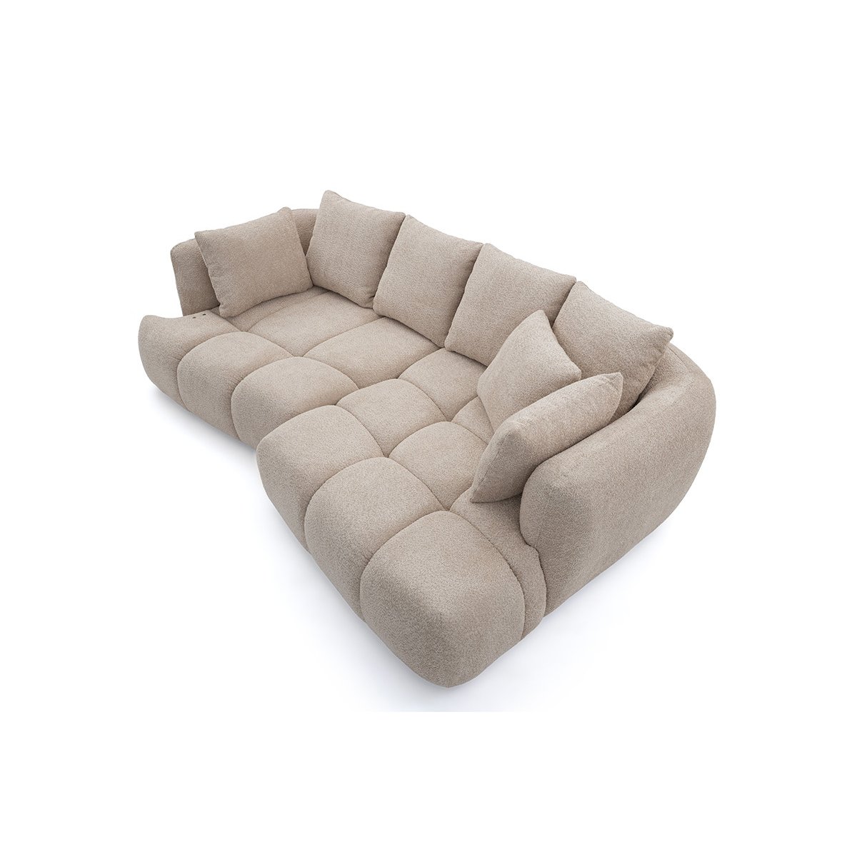Canapé d'angle convertible 3 places en tissu bouclette, AUDE beige, BOBOCHIC
