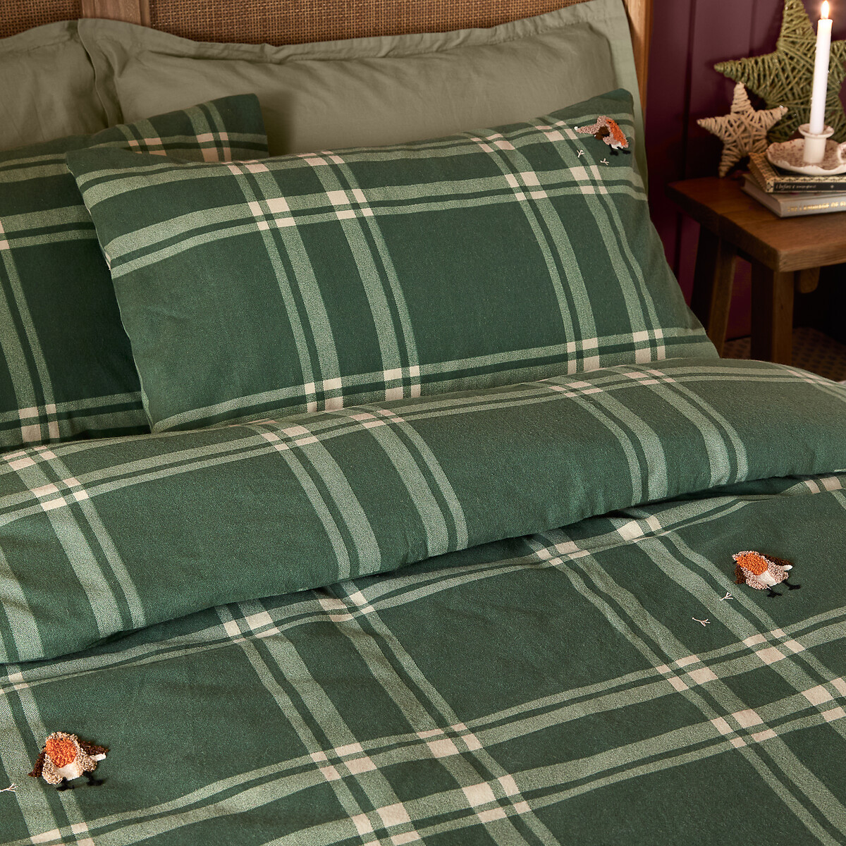 Ramble Robin Tufted Brushed Cotton Duvet Cover and Pillowcase Set green, WYLDER