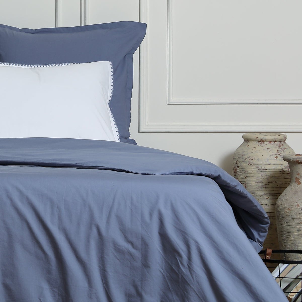 Drap housse percale de coton NINA bleu denim, FEBRONIE