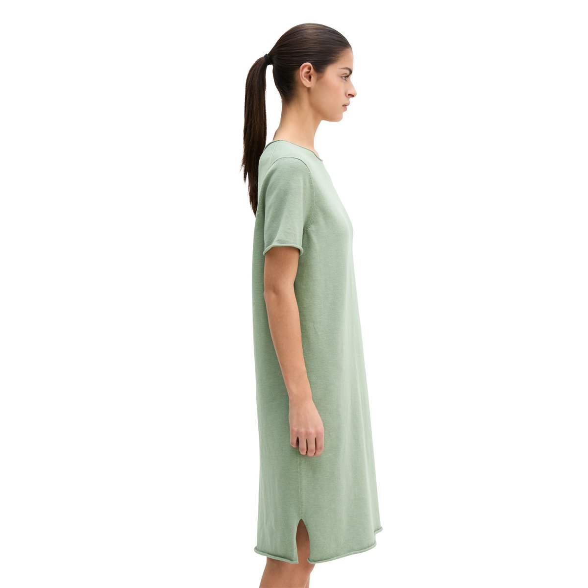 Robe en maille fine loose en mélange coton organique-lin vert, MARC O'POLO
