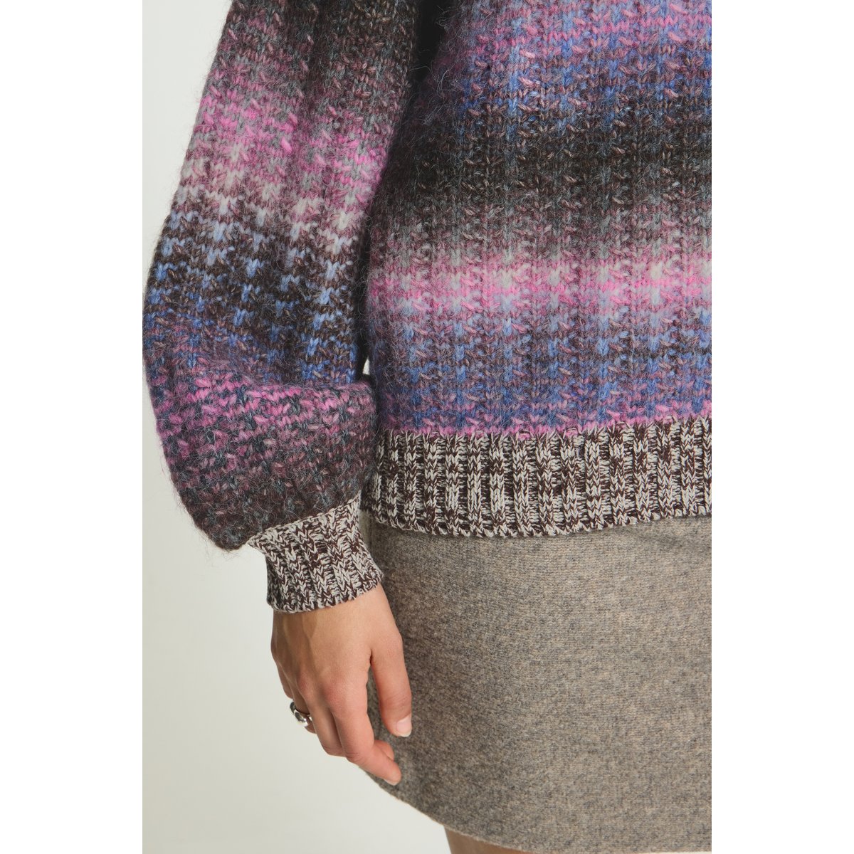 Pull en maille manches longues rose bleu marron pink blue brown mix, ICHI