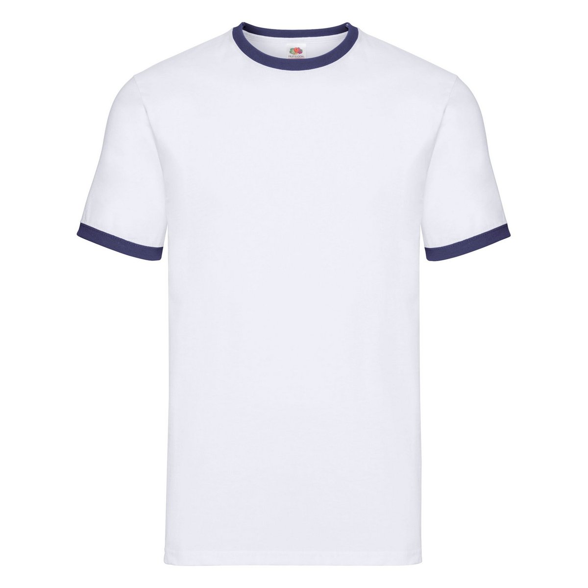 T-shirt blanc / bleu marine, FRUIT OF THE LOOM