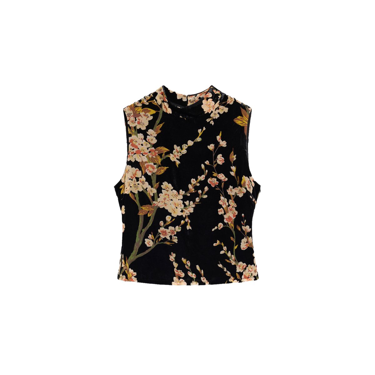 top en velours à fleurs noir, DESIGUAL