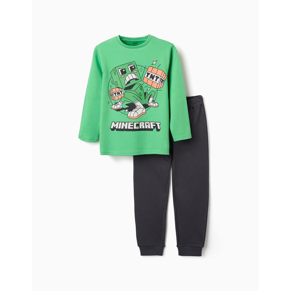 Pyjama en coton à manches longues avec imprimé Minecraft vert, ZIPPY