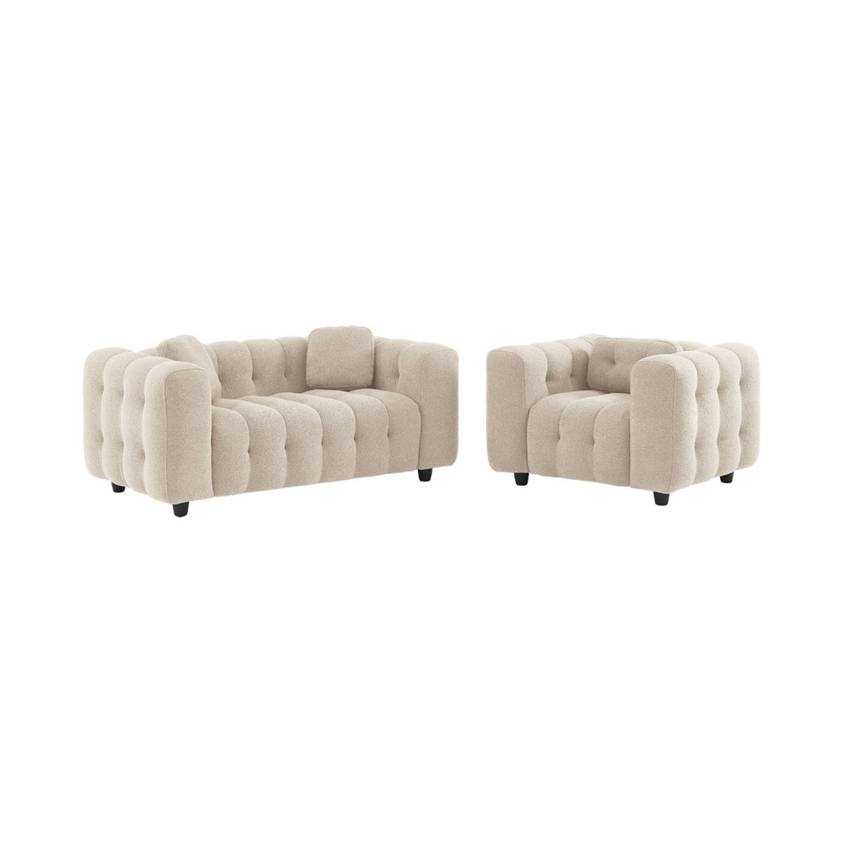 Fauteuil capitonné tissu bouclette texturée LEON beige, SWEEEK