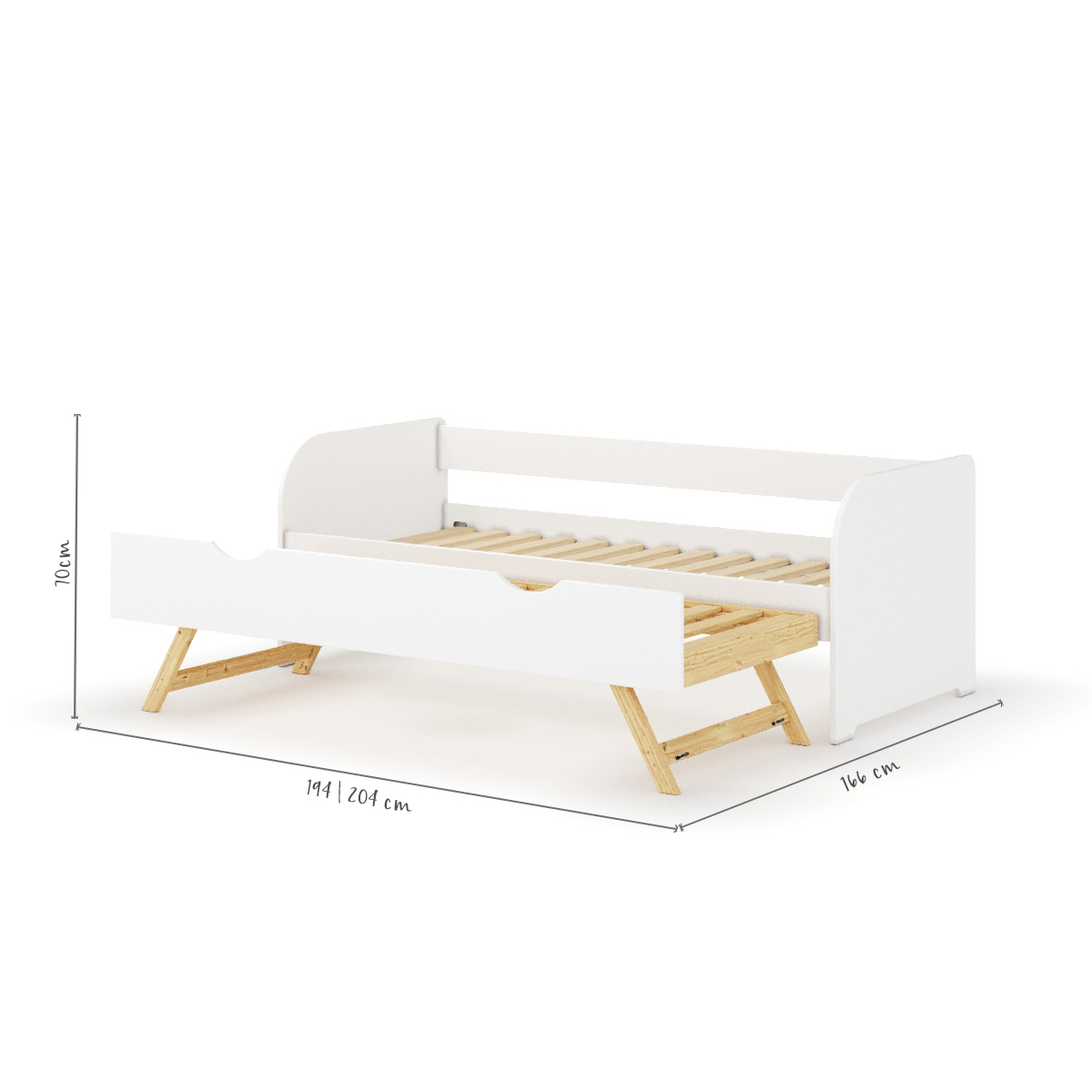 Lit banquette Gigogne Bois massif ZIRA blanc, AKITEN RETAIL