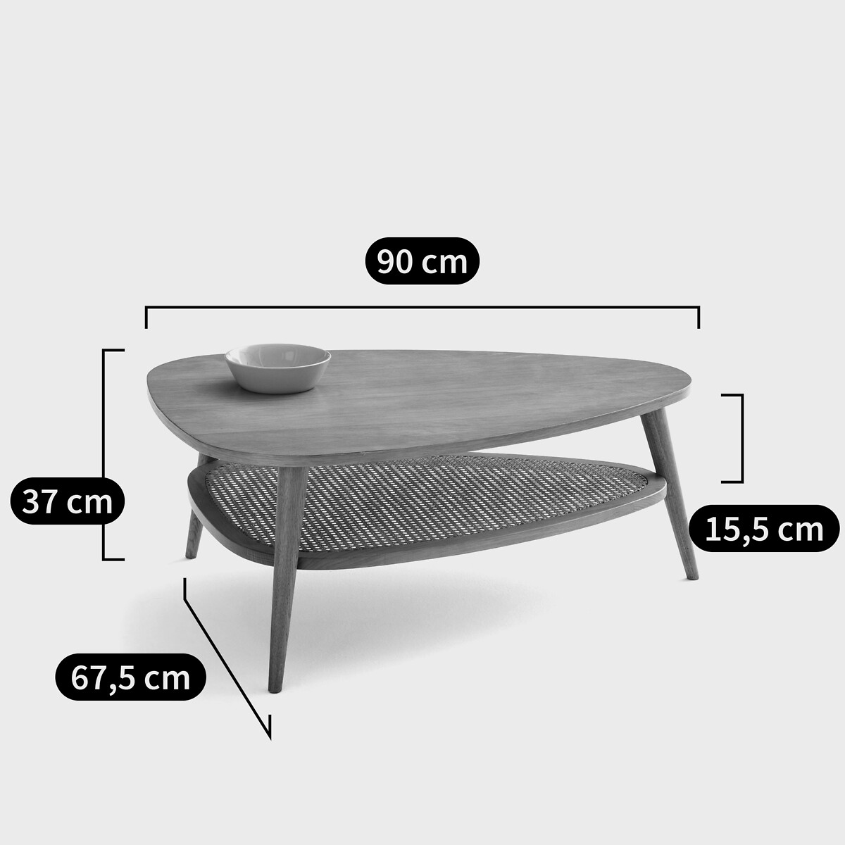 Table basse vintage chêne, plaqué, cannage, Quilda chêne, LA REDOUTE INTERIEURS