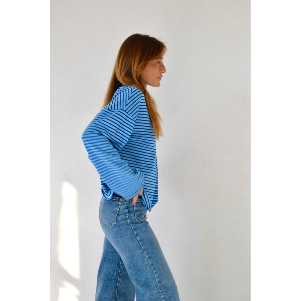 T-shirt rayé bicolore manches longues MARIONA bleu, MINDTRAVELER