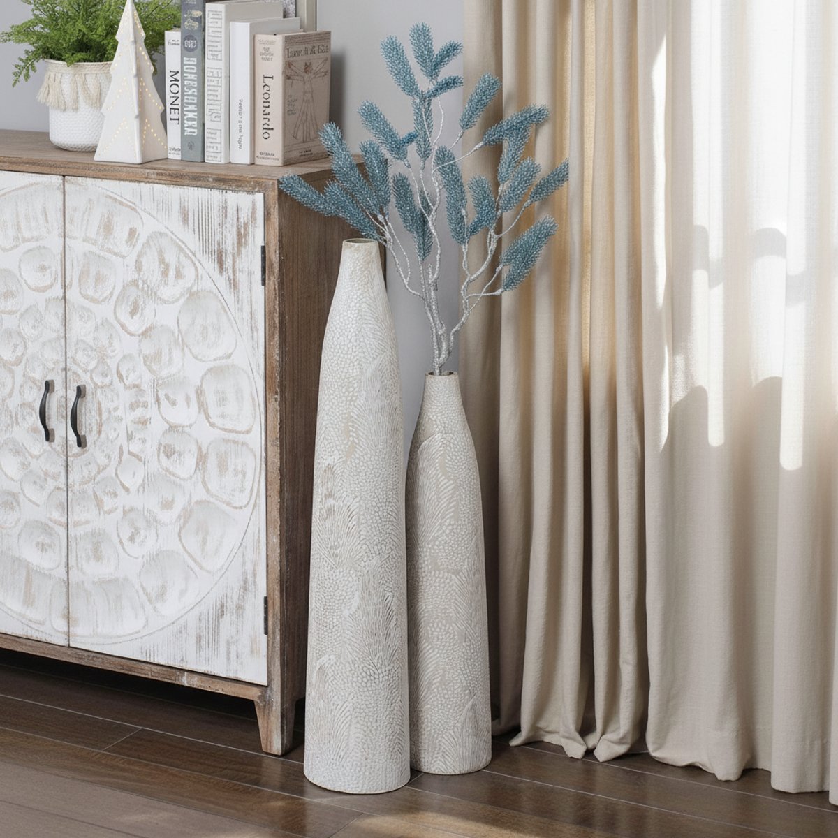 Branche de pin pailletée artificielle H127 NOËL bleu, SIA DECO