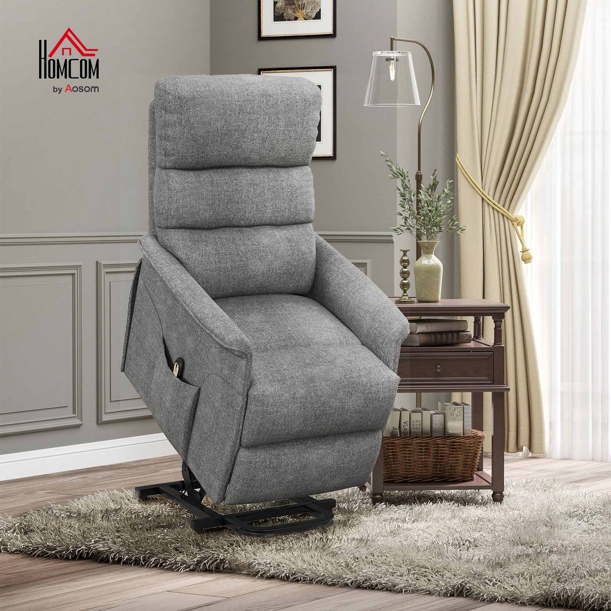 Fauteuil releveur électrique Polyester Gris gris, HOMCOM