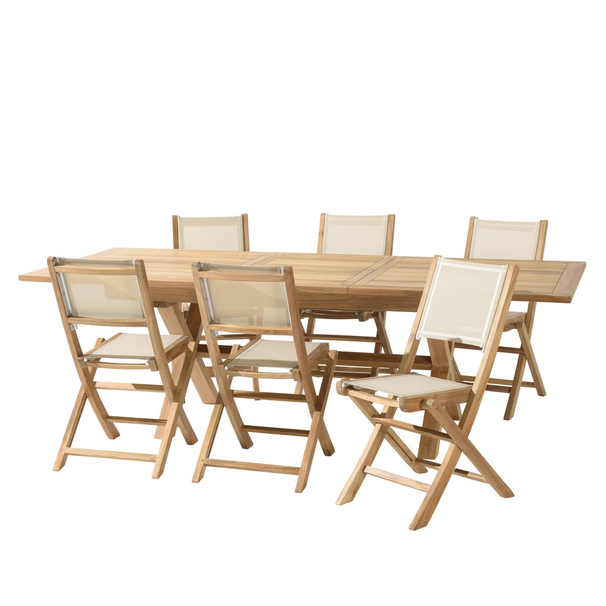 Ensemble de repas de jardin en teck table extensible et 6 chaises ALERIA bois naturel, PIER IMPORT