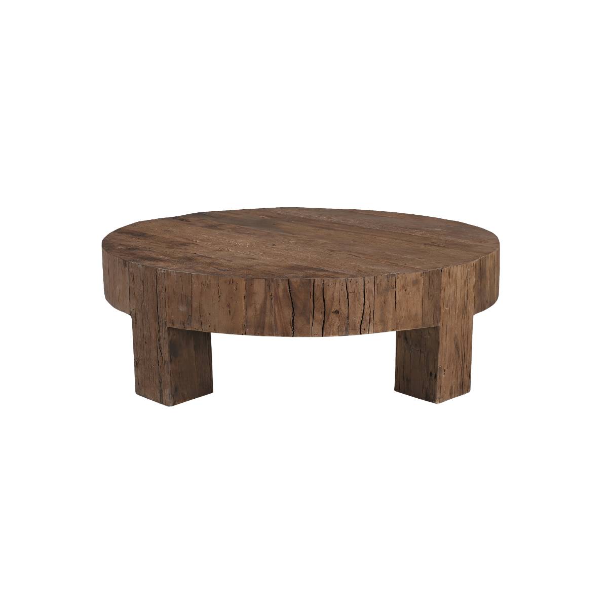 Table basse ronde en bois recyclé CAPUCINE bois foncé, MADE IN MEUBLES