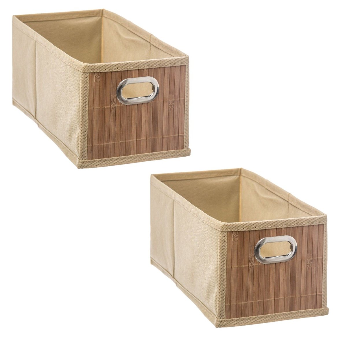 Lot de 2 paniers de rangement rectangulaires en bambou et tissu MIX'N MODUL beige, TOILINUX