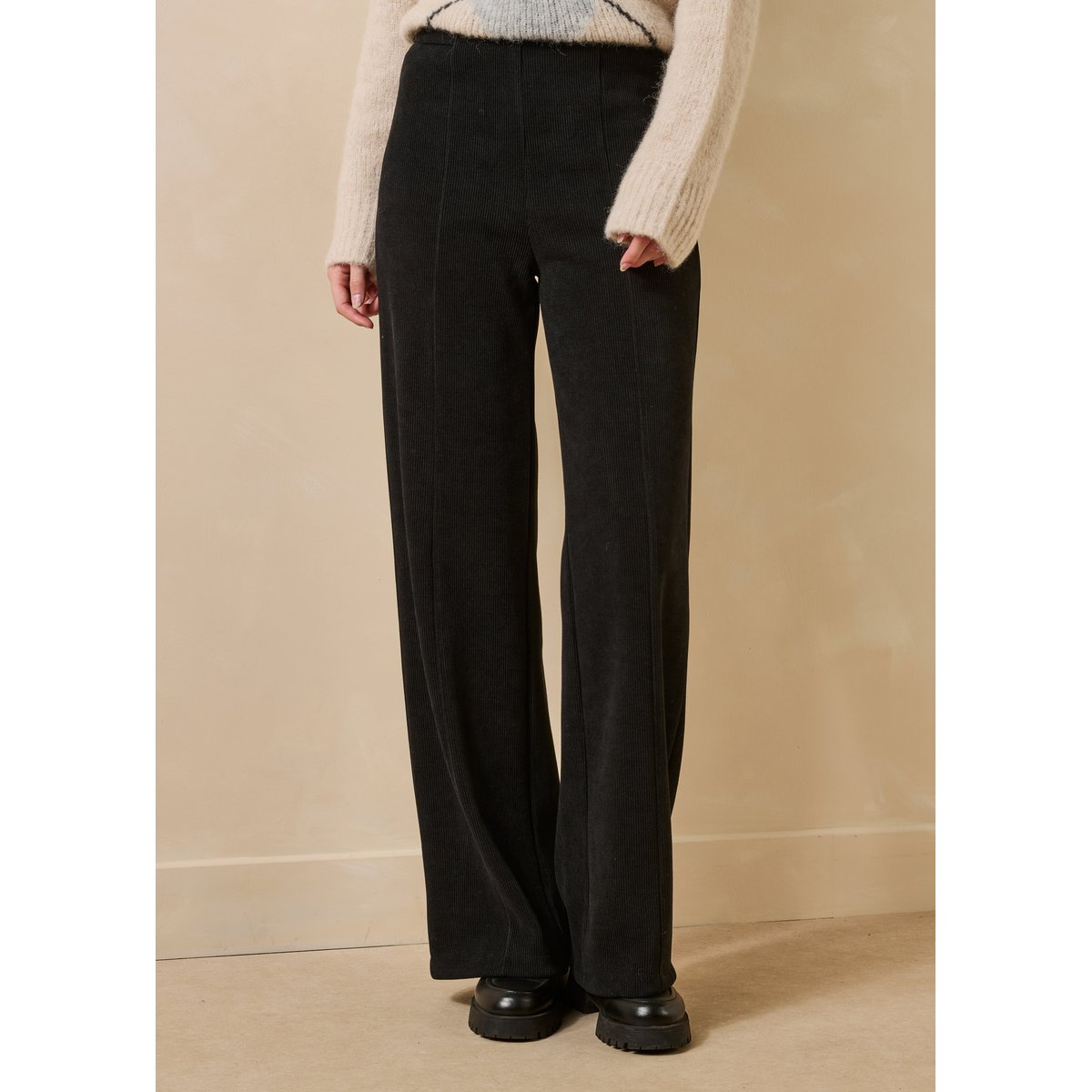 Pantalon en milano velours taille élastique noir, LA FEE MARABOUTEE