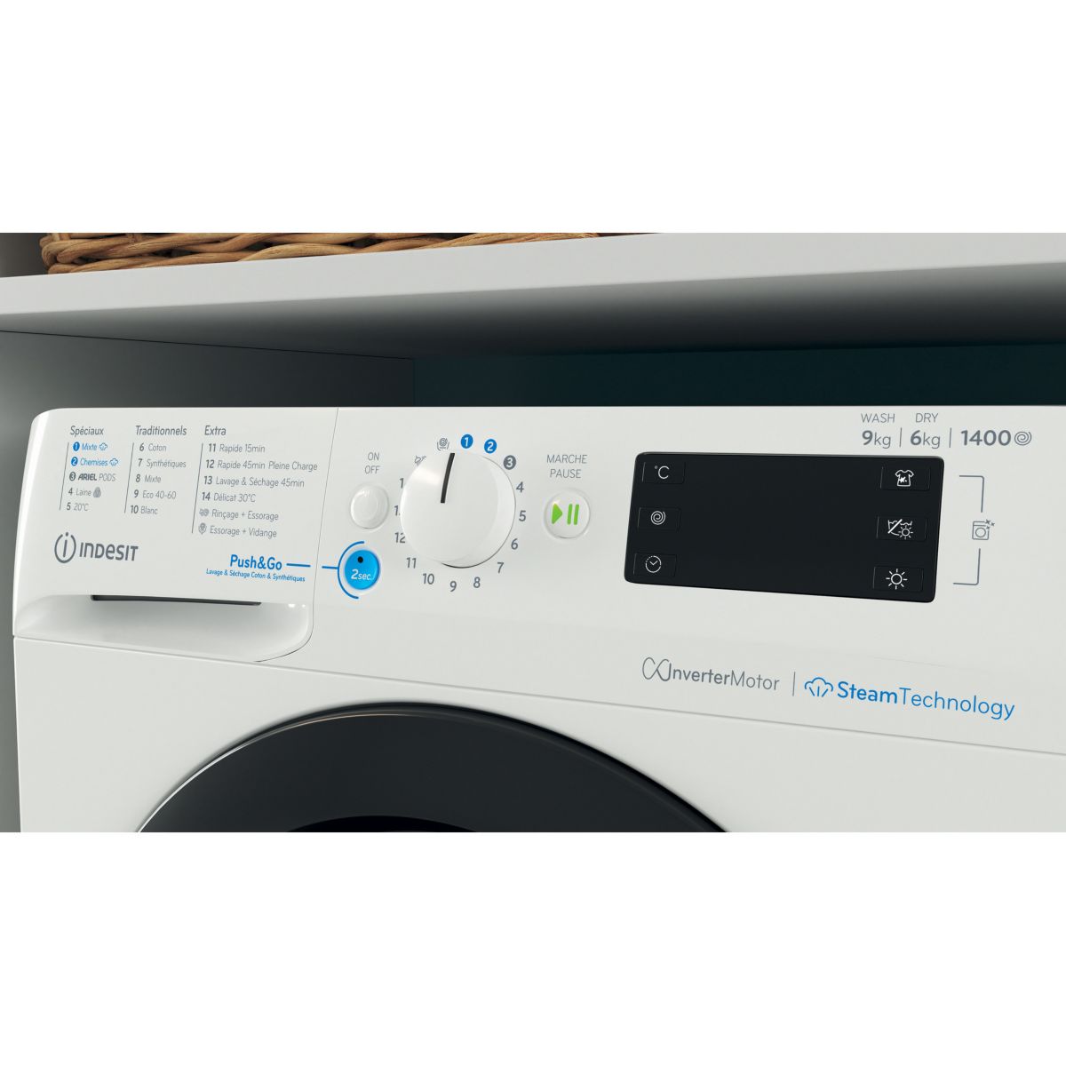 Lave linge séchant hublot BDE96435WKVFR couleur unique, INDESIT