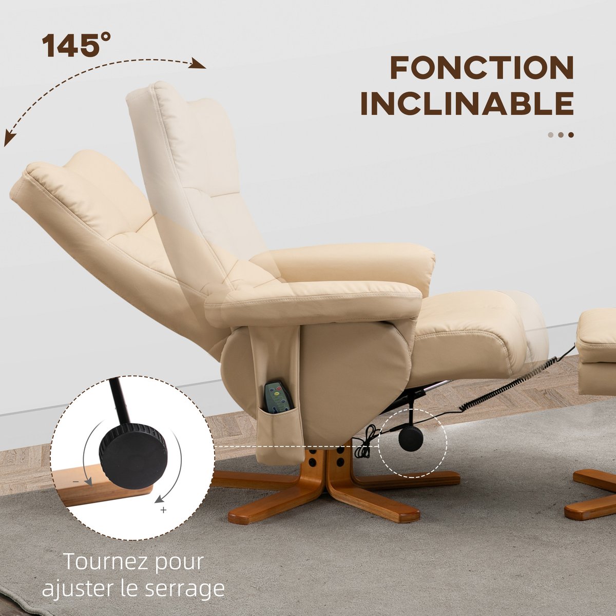 Ensemble fauteuil de massage inclinable avec crème, HOMCOM