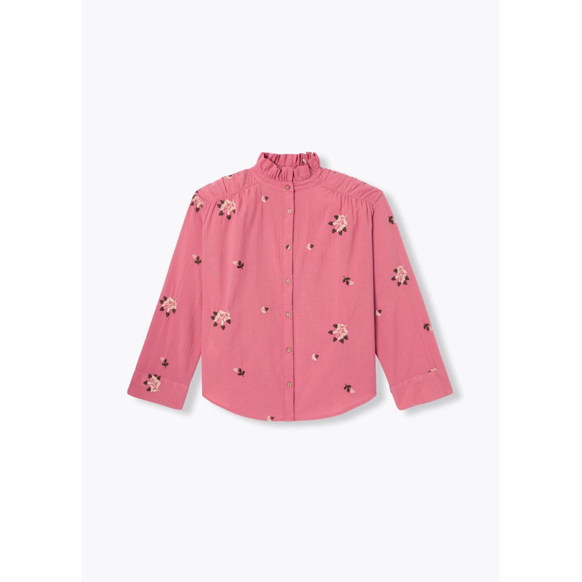 Chemise brodée col Victorien rose, PROMOD