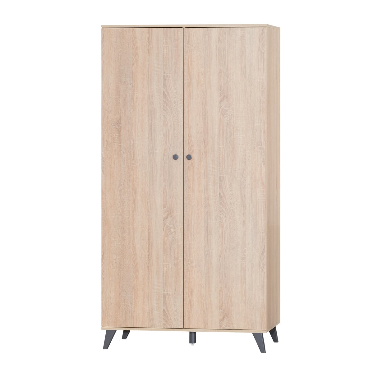 Chambre bébé trio: Lit bébé 60x120, Commode à langer 2 tiroirs et armoire 2 portes décor bois chêne marron/gris, SAUTHON